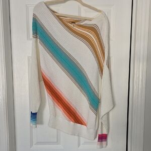 Free People Off-the-Shoulder Sweater with Colorful Stripes